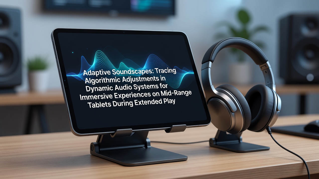 Mid-range tablet displaying adaptive audio waveform adjustments during extended gameplay session