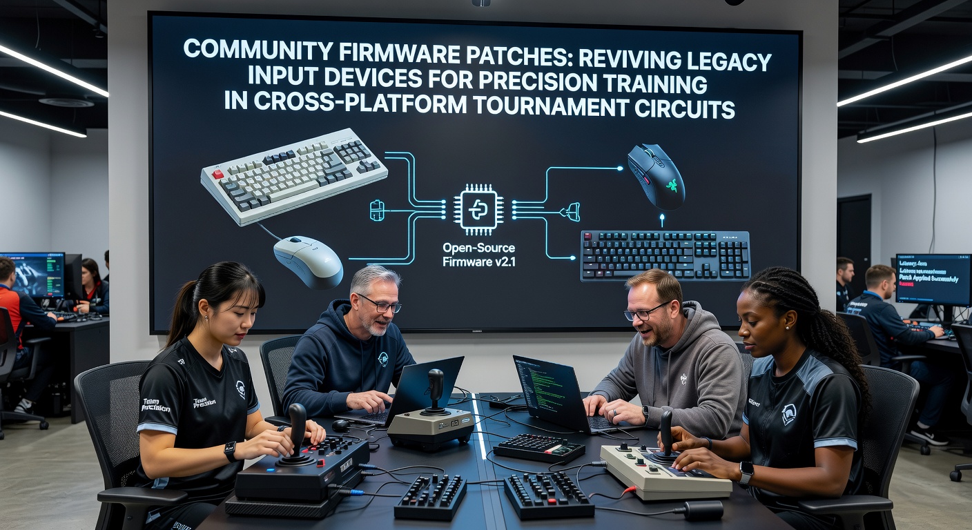 Community developers testing firmware updates on vintage gaming mice and keyboards used in esports training setups