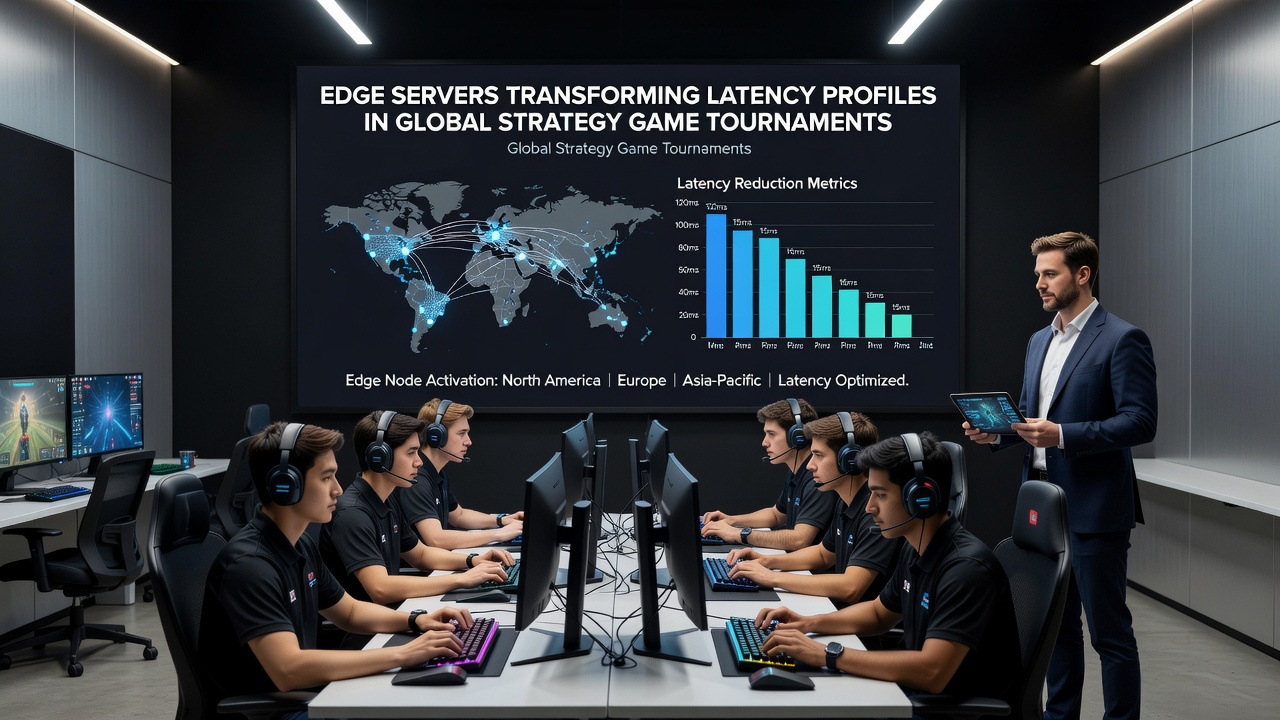 Tournament analysts reviewing latency metrics from edge server deployments in real time