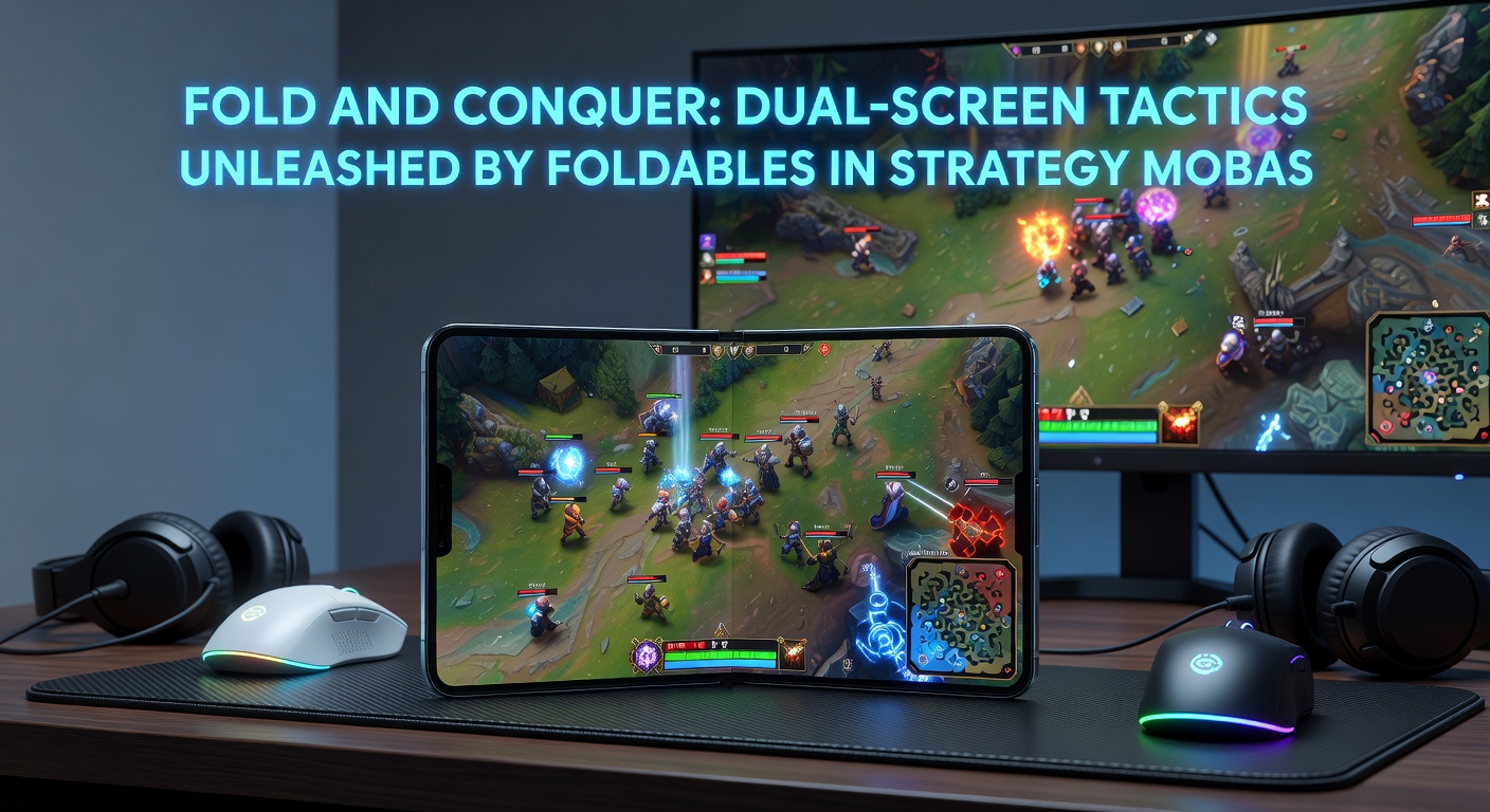 OnePlus Open foldable in tent mode during Arena of Valor match, upper screen displaying team chat and objectives, lower screen focused on hero abilities and minimap overlay