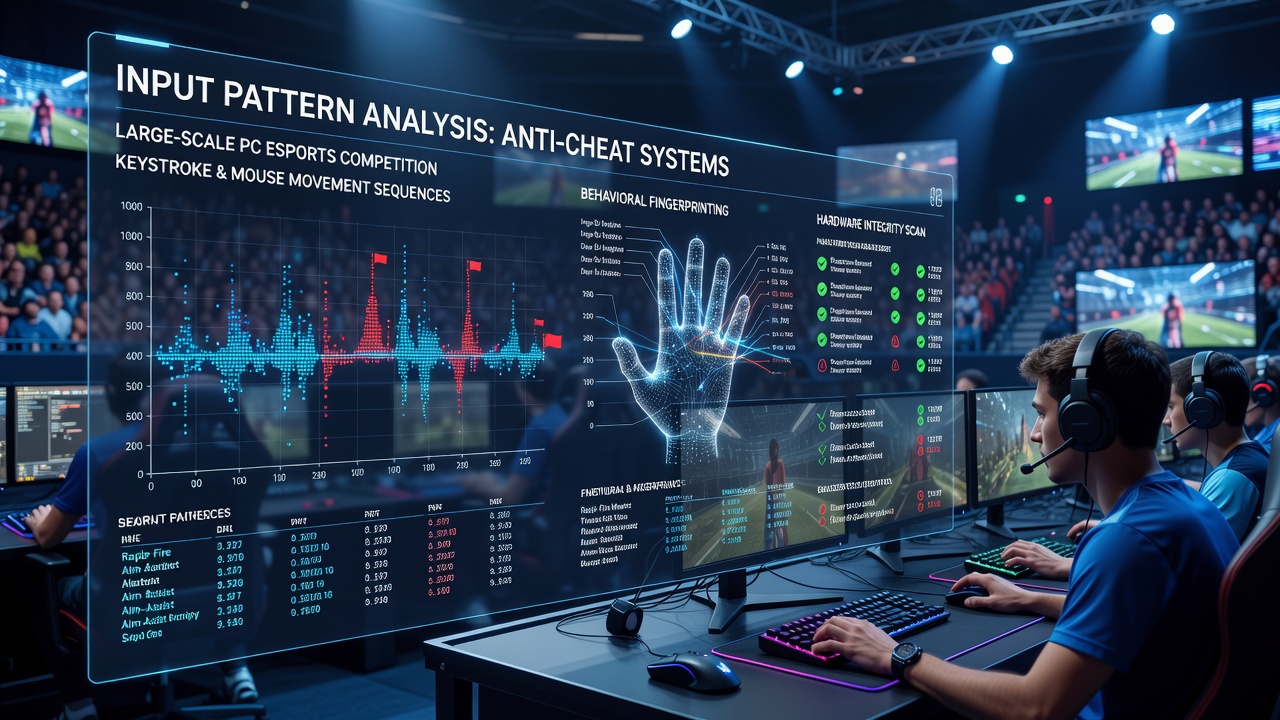 Server-side dashboard displaying real-time input pattern metrics during a competitive PC gaming event