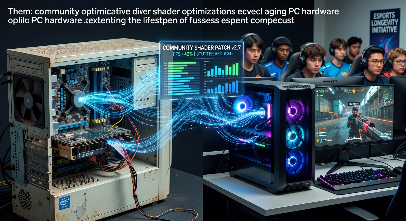 Esports players using older PC hardware with optimized shaders during a tournament match