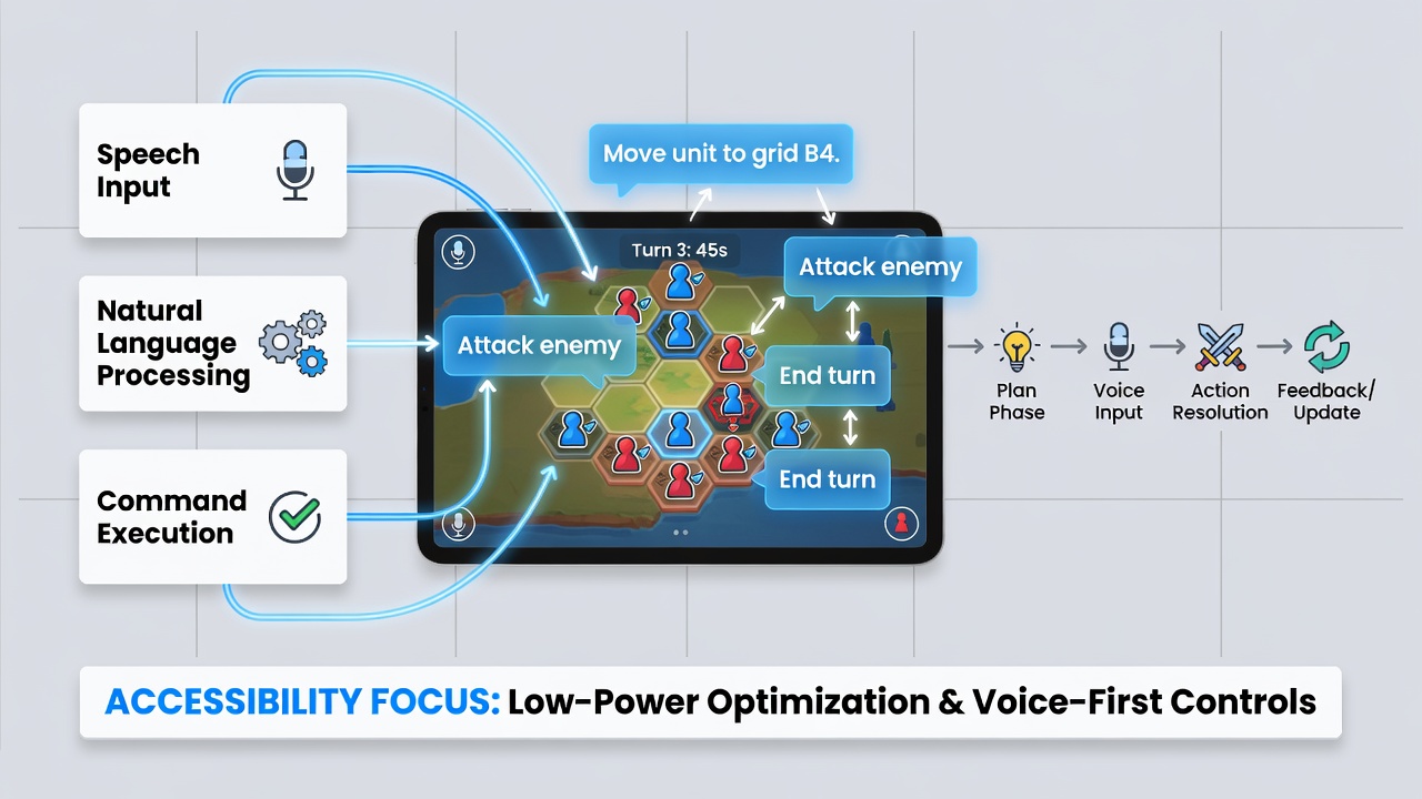 Competitors using voice interfaces during a tablet-based strategy tournament