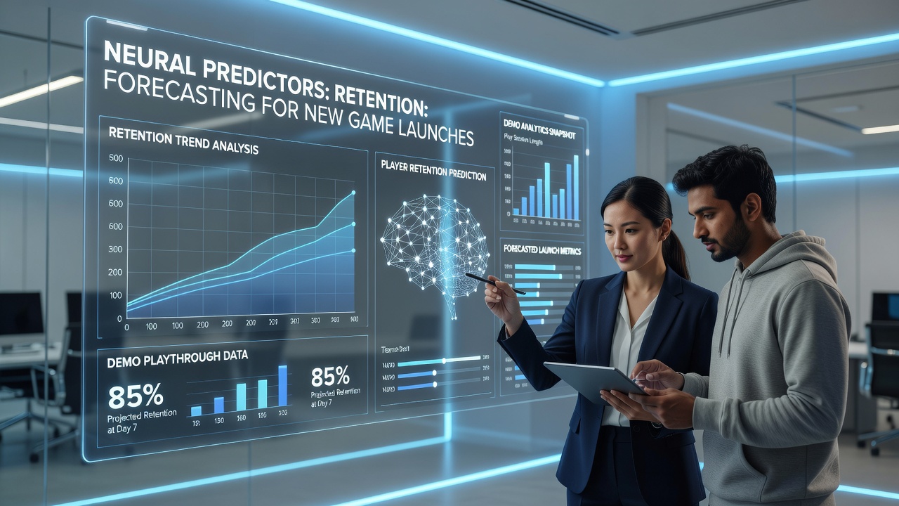 Neural network visualization processing gameplay data from demo sessions to predict player retention patterns