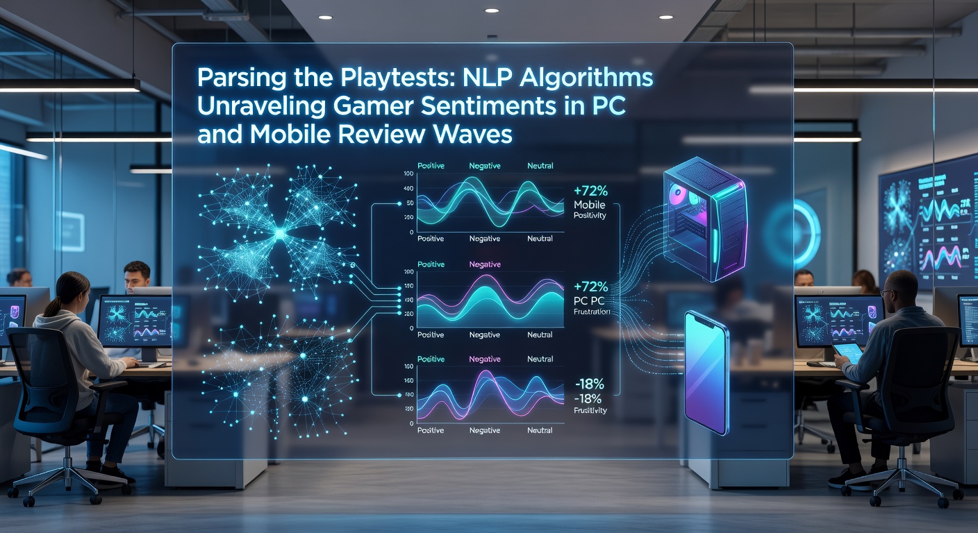 Line graph depicting real-time sentiment fluctuations during a major game playtest, with peaks of positivity around new features and dips on launch-day bugs