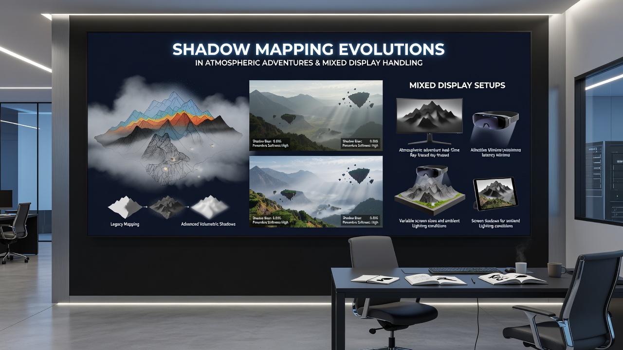 Multi-monitor setup displaying consistent atmospheric shadows across HDR and SDR panels