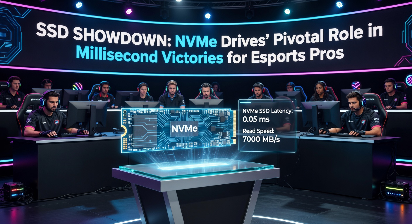 Close-up of NVMe SSD installed in a gaming motherboard, surrounded by RGB lighting and high-performance components