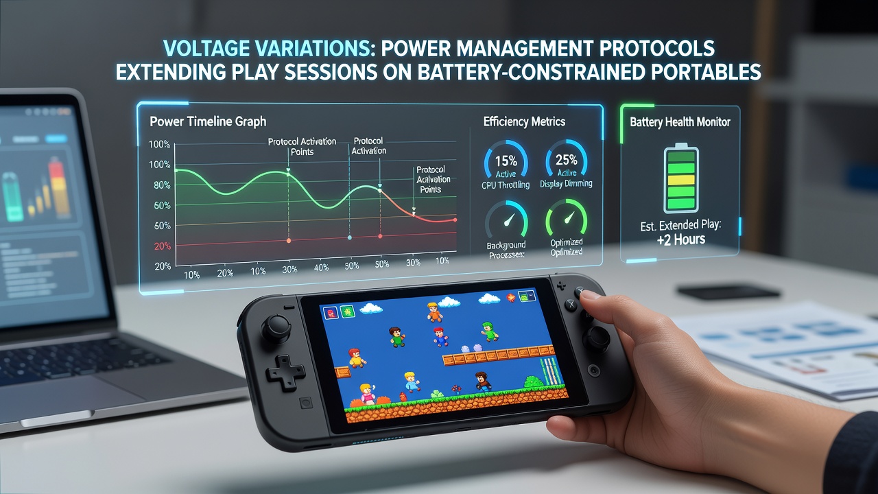 Technical diagram of voltage scaling protocols applied to portable console hardware in tournament settings
