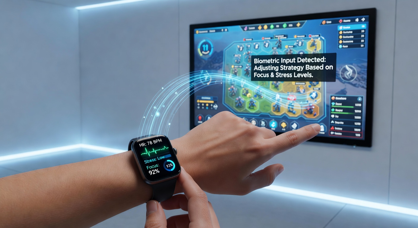 Close-up of biometric data overlay appearing on a portable gaming device's touchscreen during active play